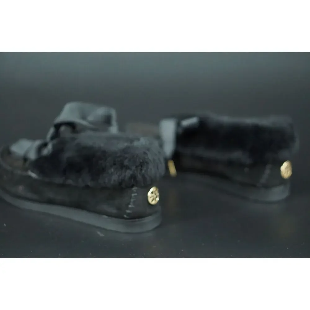 Tory Burch Aberdeen Genuine Rabbit Fur Trim Slipper Bootie SZ 5.5 NIB Black Bow